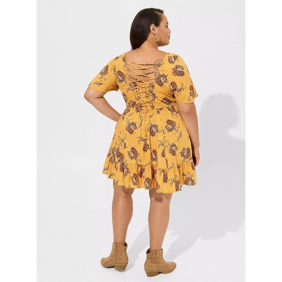 Torrid Floral Challis Flutter Sleeve Lace Back Dress Womens Size 2X Boho Prairie - Picture 2 of 11